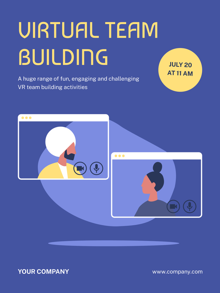 Virtual Team Building Announcement on Blue Poster 36x48in Šablona návrhu
