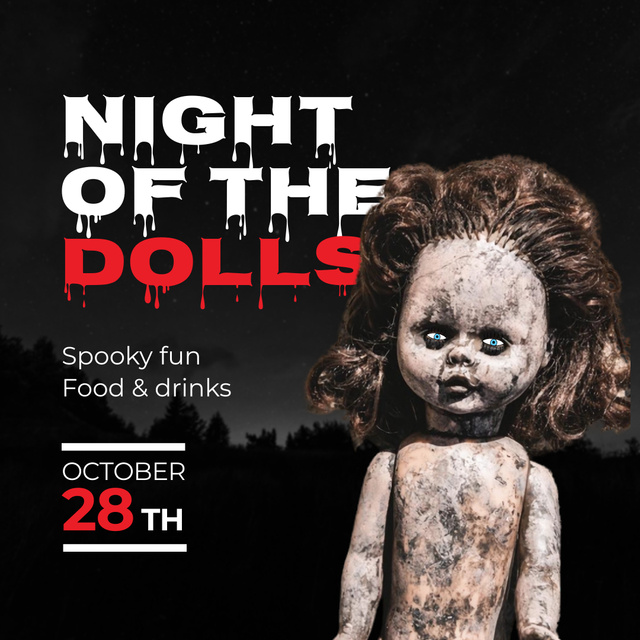 Platilla de diseño Spooky Halloween Night Announcement With Doll Animated Post