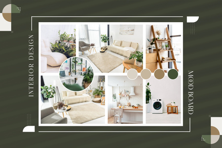 Interior Designs Collage on Green Mood Board Design Template