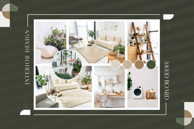 Interior Designs Collage on Green Mood Board Modelo de Design