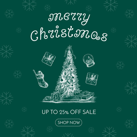 Christmas Sale Offer Tree Illustration With Holiday Items Instagram AD – шаблон для дизайну