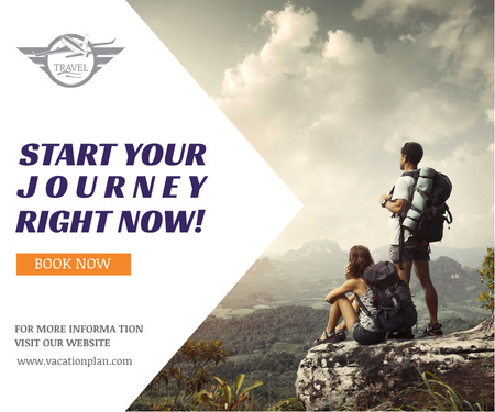 Template di design Outdoor Trip Inspiration Backpacker Sitting on Cliff Large Rectangle