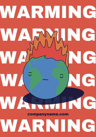 Global Warming Problem Awareness with Burning Planet Poster Design Template