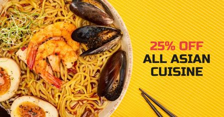 Asian Cuisine Dish with Noodles Facebook AD Design Template