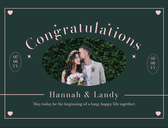 Happy Newlyweds on Wedding in Bushes Postcard 4.2x5.5in – шаблон для дизайну