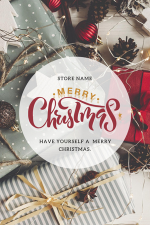 Platilla de diseño Amusing Christmas Salutations With Presents And Pine Cones Postcard 4x6in Vertical