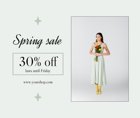 Ontwerpsjabloon van Facebook van Laatste dagen van de lente-uitverkoop met prachtige jurk