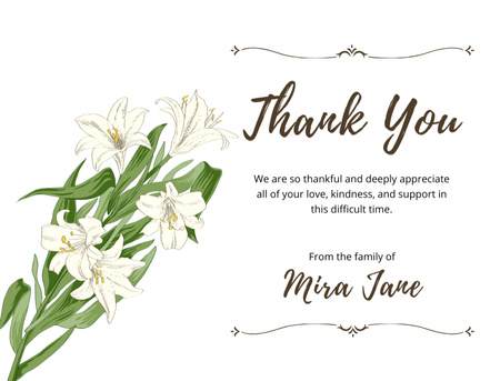 Designvorlage Beerdigung Dankeskarte mit Blumenstrauß für Postcard 4.2x5.5in