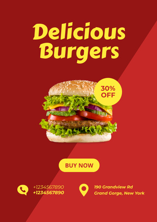 Fast Food Offer with Tasty Burger Poster A3デザインテンプレート