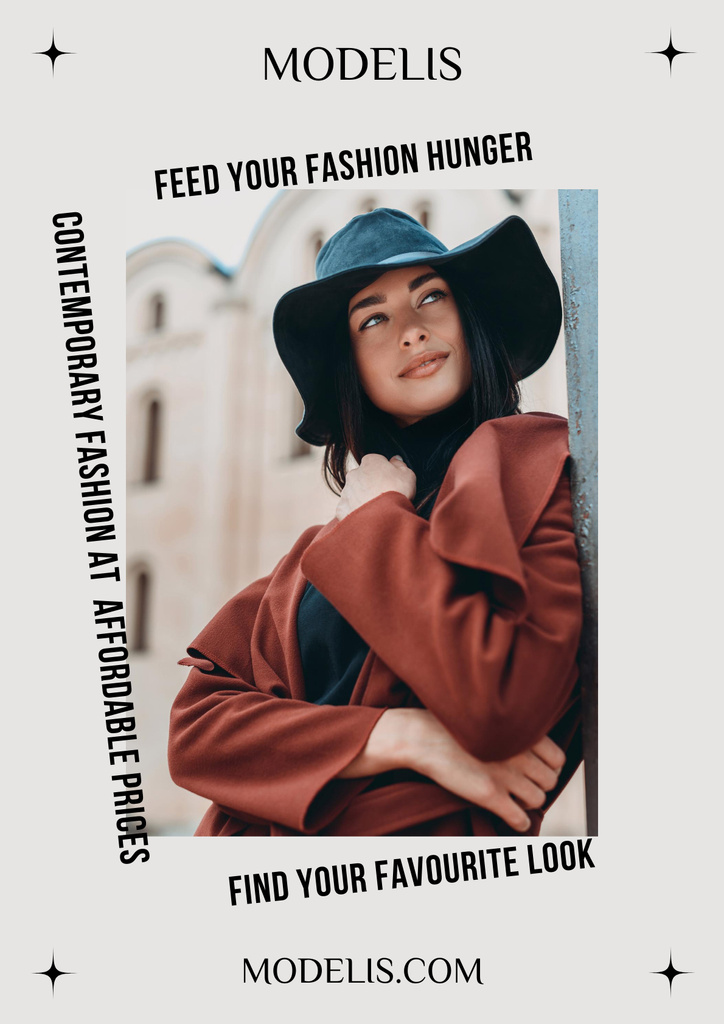 Designvorlage Fashion Ad with Woman in Stylish Hat für Poster