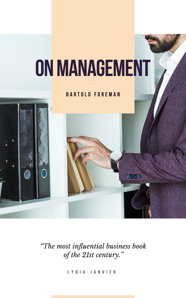 Businessman by Shelves with Folders Book Cover Modelo de Design