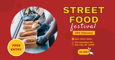 Street Food Festival Announcement with Delicious Hot Dogs Facebook AD Design Template