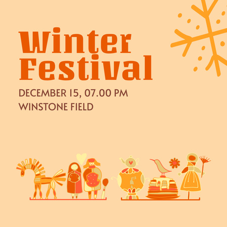 Winter Festival Announcement on Orange Instagram Design Template