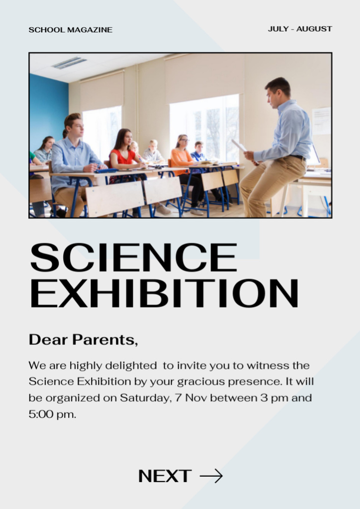 Plantilla de diseño de Science Exhibition Event Announcement Newsletter 