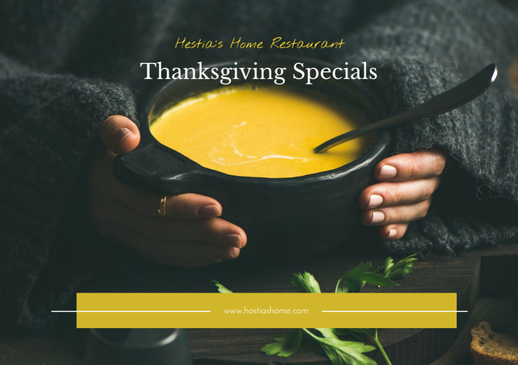 Thanksgiving Specials Ad with Vegetable Soup Flyer A5 Horizontal Design Template