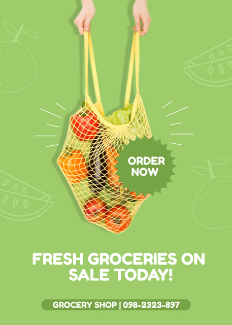 Designvorlage Fresh Groceries Sale Offer In Net Bag für Flayer