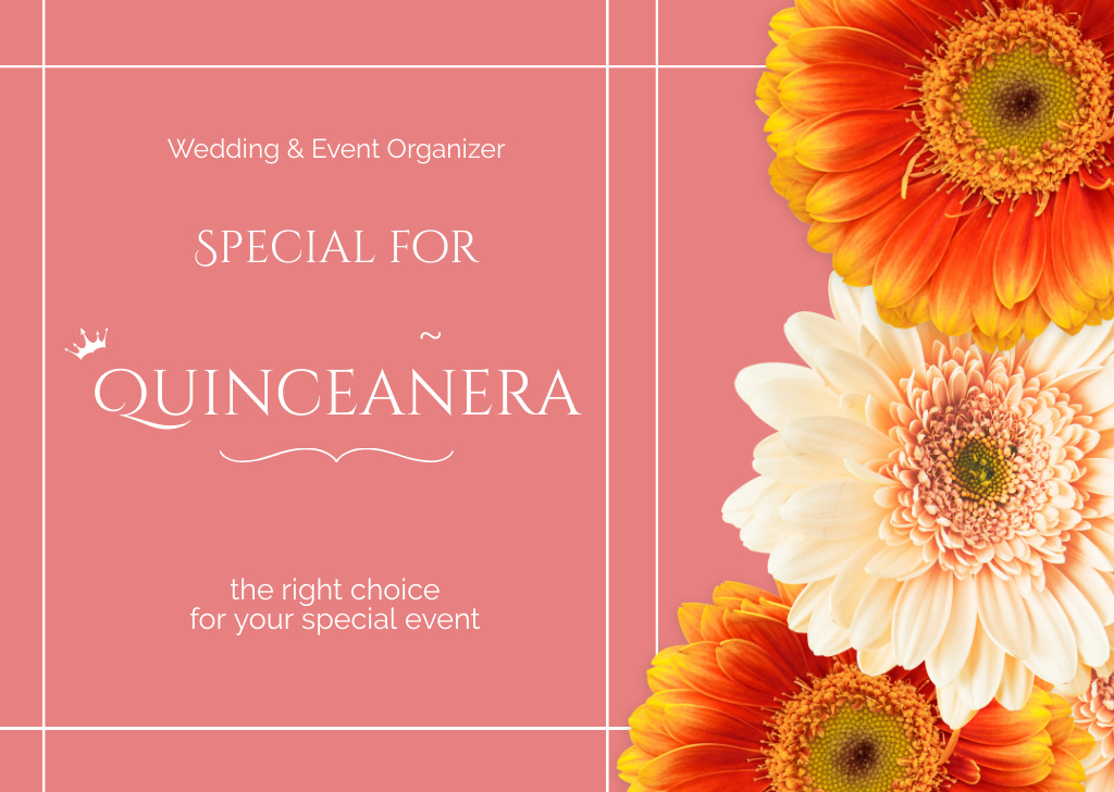 Event Agency Announcement with Flowers Card Design Template