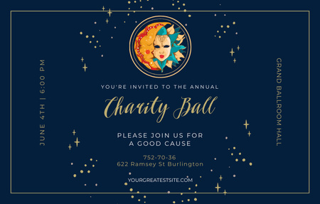 Annual Charity Ball With Illustrated Masks Announcement Invitation 4.6x7.2in Horizontal Design Template