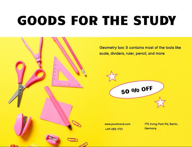 Plantilla de diseño de Pink Stationary For Study With Discount Postcard 4.2x5.5in 