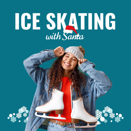 Ontwerpsjabloon van Animated Post van Kerstvakantie schaatsaankondiging met lachende vrouw
