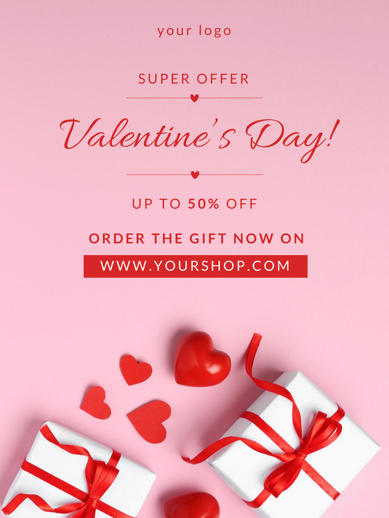 Discount Offer on Valentine's Day with Gifts Poster US Tasarım Şablonu