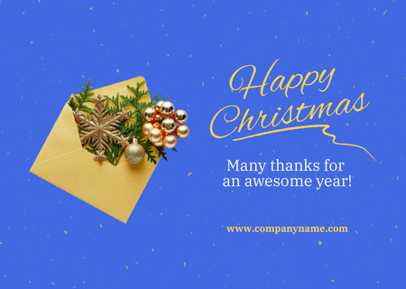 Sincere Christmas Greetings with Decorations in Envelope Postcard Design Template