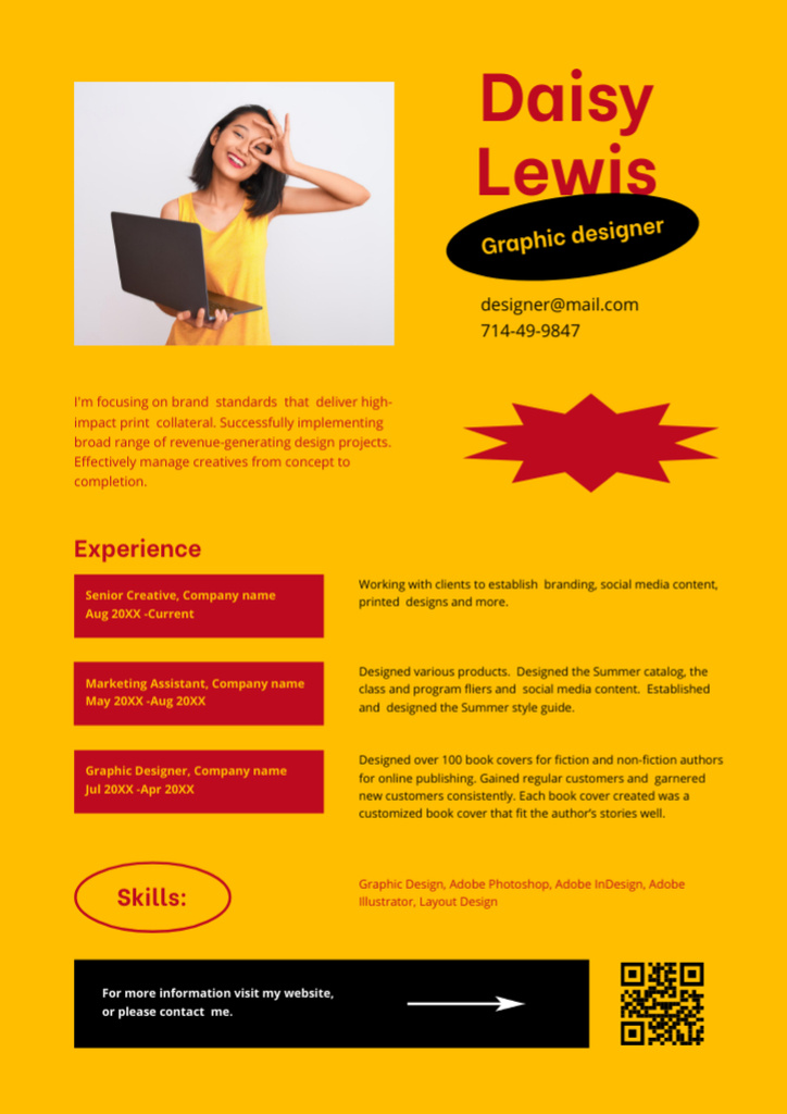 Designvorlage Graphic Designer's Skills and Experience für Resume