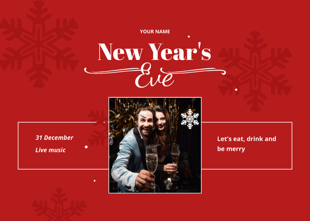 Lovely New Year's Eve Party Announcement With Champagne Flyer 5x7in Horizontal Design Template