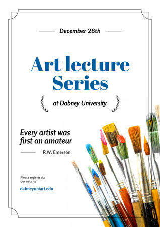 Designvorlage Pinsel und Palette der Art Lecture Series in Blau für Poster