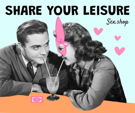 Sex Shop Offer with Couple drinking from One Glass Facebook Design Template