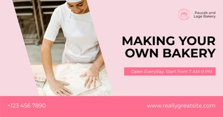 Rózsaszín pékség promóciója a sütési folyamattal Facebook AD tervezősablon