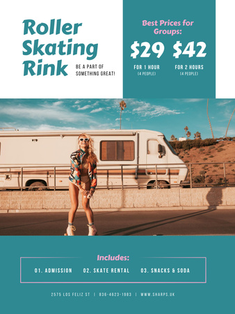 Roller Skating Rink Offer with Girl in Roller Skates Poster 36x48in Design Template