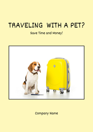 Beagle Dog Sitting near Yellow Suitcase Flyer A5 Design Template