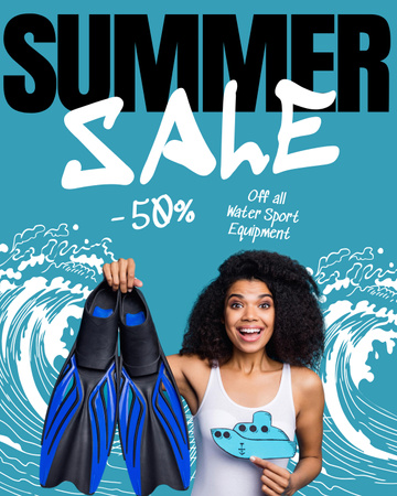 Summer Sale Ad with Woman holding Flippers Poster 16x20in Design Template