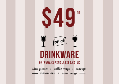 Kırmızı Şarap ile Drinkware Satış Teklifi Postcard Tasarım Şablonu