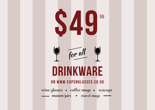 Drinkware Sale Offer with Red Wine Postcard Design Template
