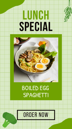 Special Lunch Idea with Boiled Egg Spaghetti Instagram Story Modelo de Design