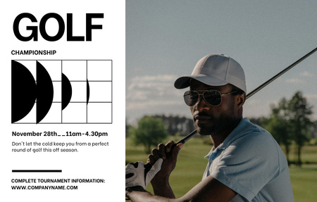 Golf Championship Announcement with African American Man Invitation 4.6x7.2in Horizontal Design Template