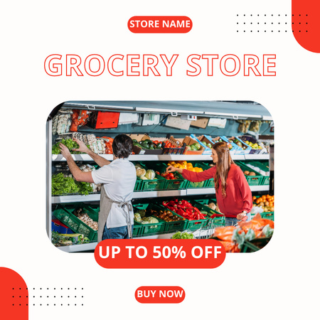 Supermarket With Discount For Groceries Instagram Design Template