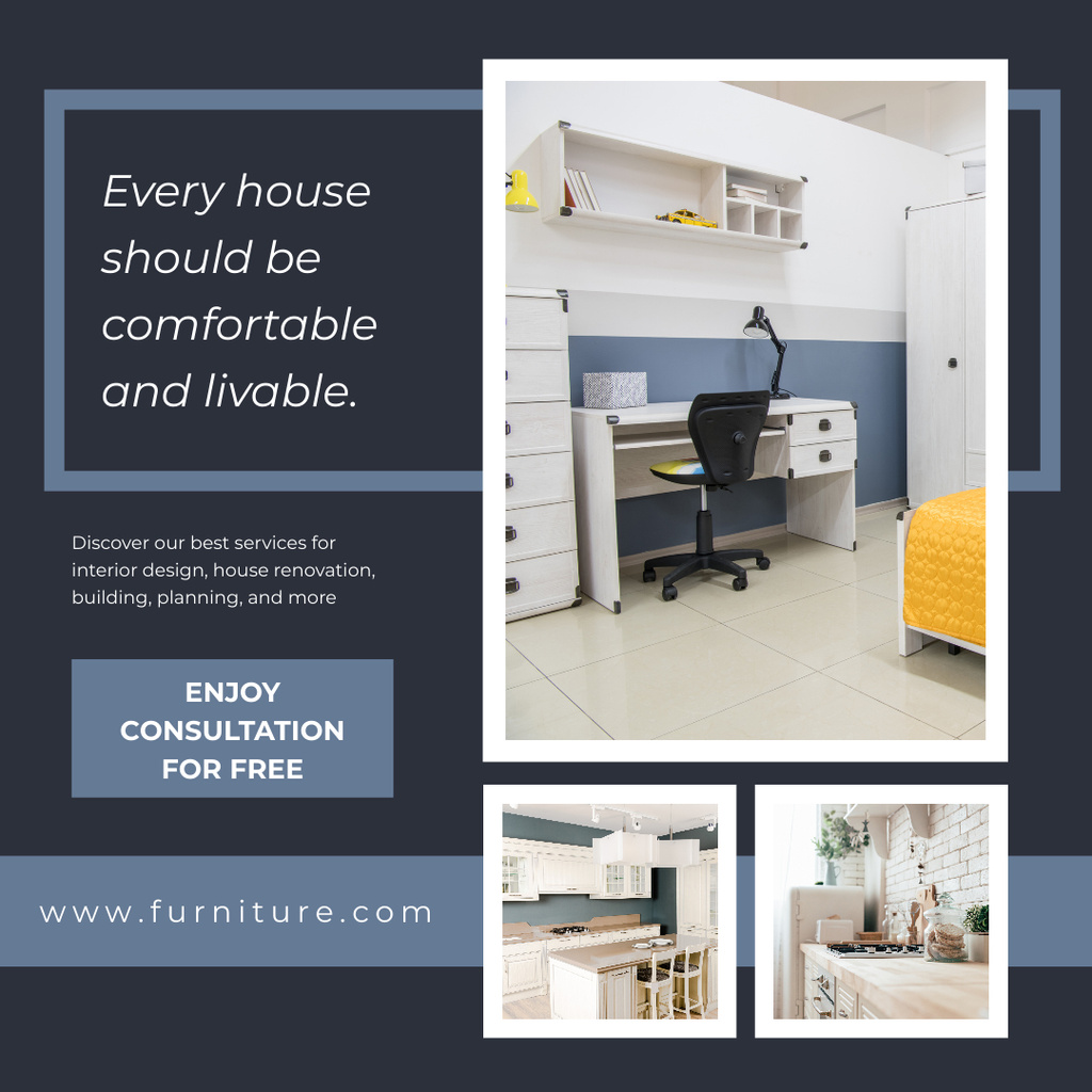 Modèle de visuel Comfortable House Design Collage Blue - Instagram