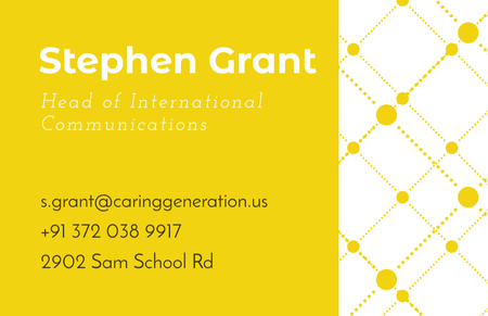 Contact Details of Head of International Communications Business Card 85x55mm Design Template