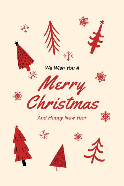 Christmas and New Year Wishes with Festive Trees Postcard 4x6in Vertical Modelo de Design