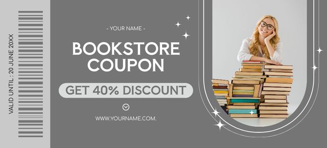Bookstore's Discount on Grey Coupon 3.75x8.25in Design Template