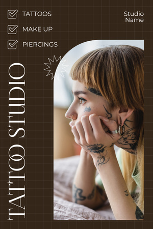 Ontwerpsjabloon van Pinterest van Make-up en piercing Aanvullende serviceaanbieding in tattoo-studio
