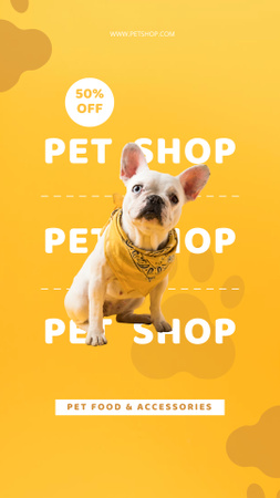 Modèle de visuel Offre de réduction pour animalerie avec un chien mignon sur jaune - Instagram Story