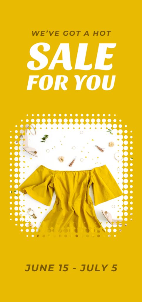Clothes Sale with Stylish Yellow Female Outfit Flyer DIN Large Design Template