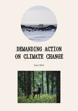 Climate Change Awareness with Deer in Forest Poster A3 – шаблон для дизайна