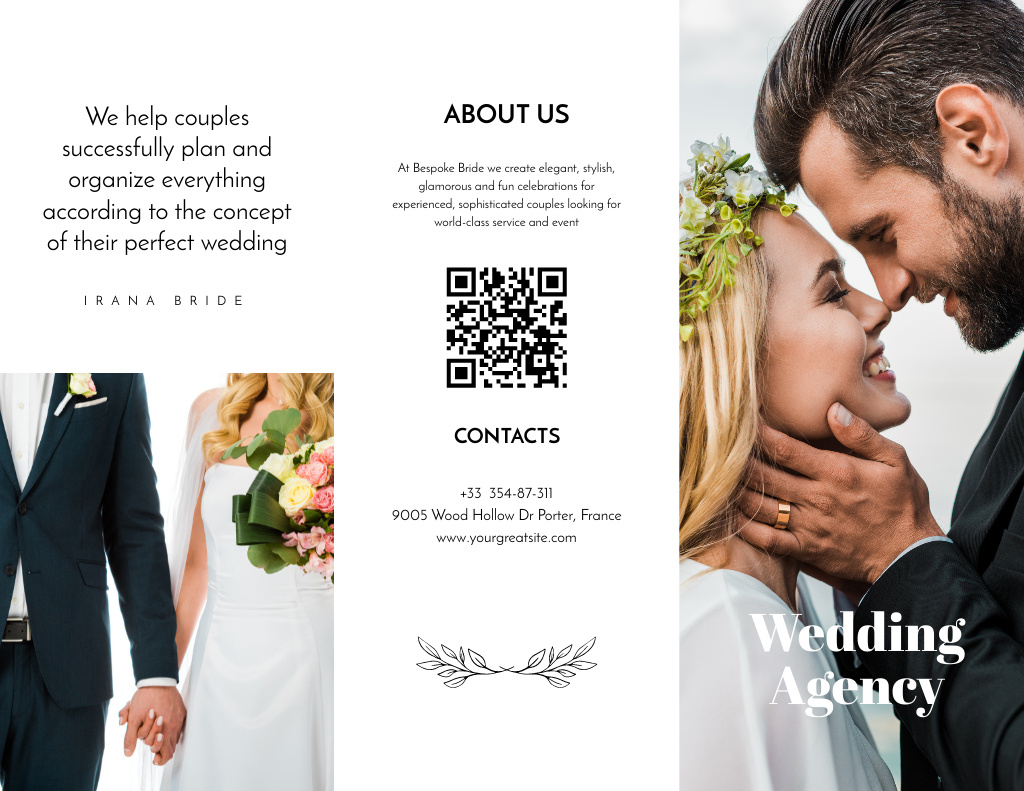 Ontwerpsjabloon van Brochure 8.5x11in van Wedding Planning Services Offer with Cute Couple Newlyweds