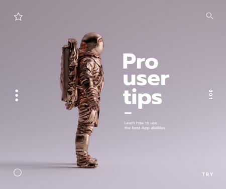 Pro User Tips with Futuristic Astronaut Facebook Design Template