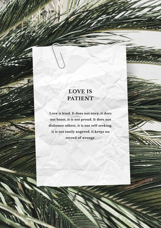 Love Quote on palm Leaves Poster Šablona návrhu